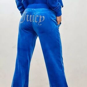 Juicy Couture Blue velour Graphic Bling Logo Pants Womens L